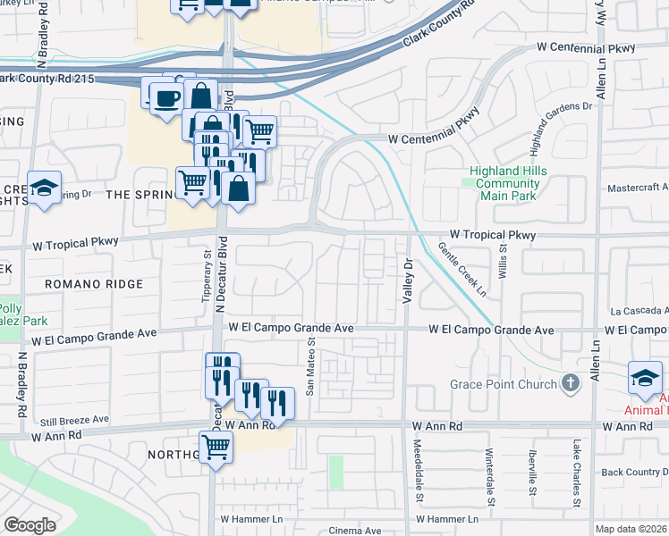 map of restaurants, bars, coffee shops, grocery stores, and more near 5945 Palmilla Street in North Las Vegas