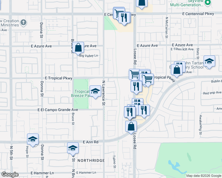 map of restaurants, bars, coffee shops, grocery stores, and more near 2105 Puffer Beach Court in North Las Vegas
