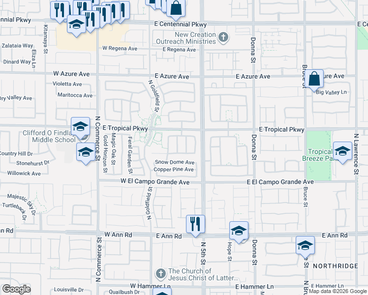map of restaurants, bars, coffee shops, grocery stores, and more near 217 Raptors View Avenue in North Las Vegas