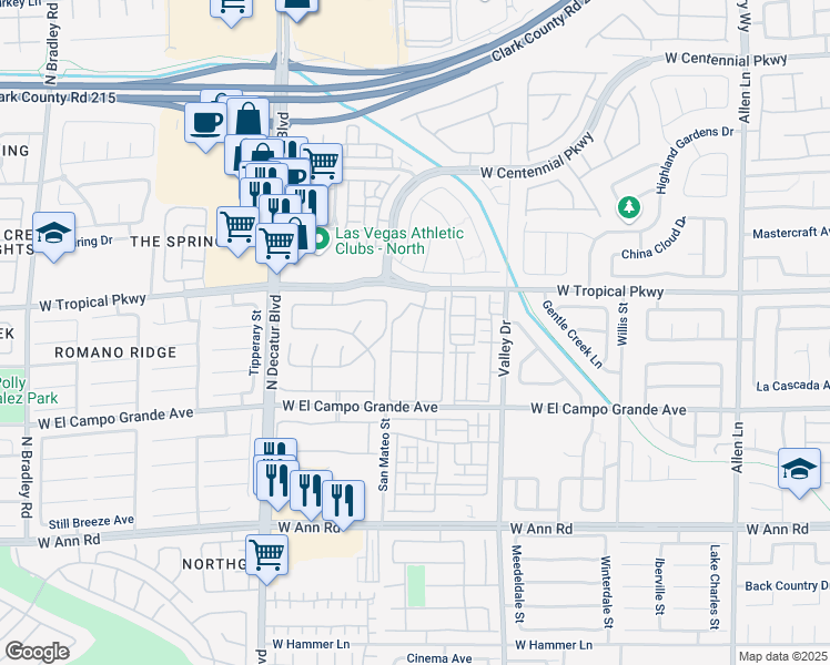 map of restaurants, bars, coffee shops, grocery stores, and more near 5925 Palmilla Street in North Las Vegas