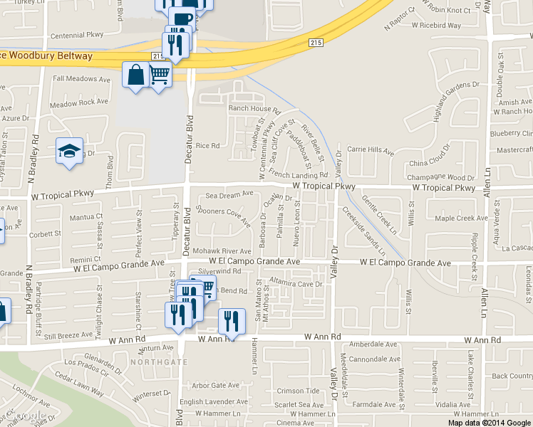 map of restaurants, bars, coffee shops, grocery stores, and more near 5925 Palmilla Street in North Las Vegas