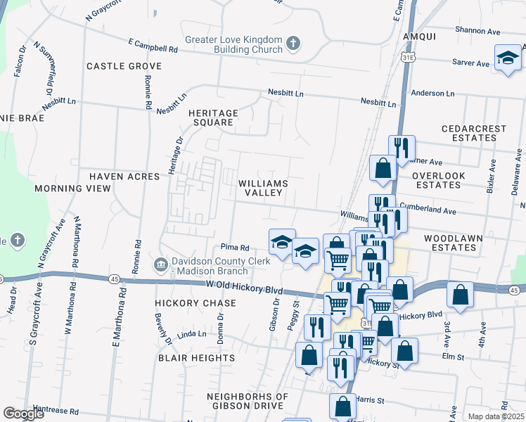 map of restaurants, bars, coffee shops, grocery stores, and more near 409C Williams Avenue in Nashville