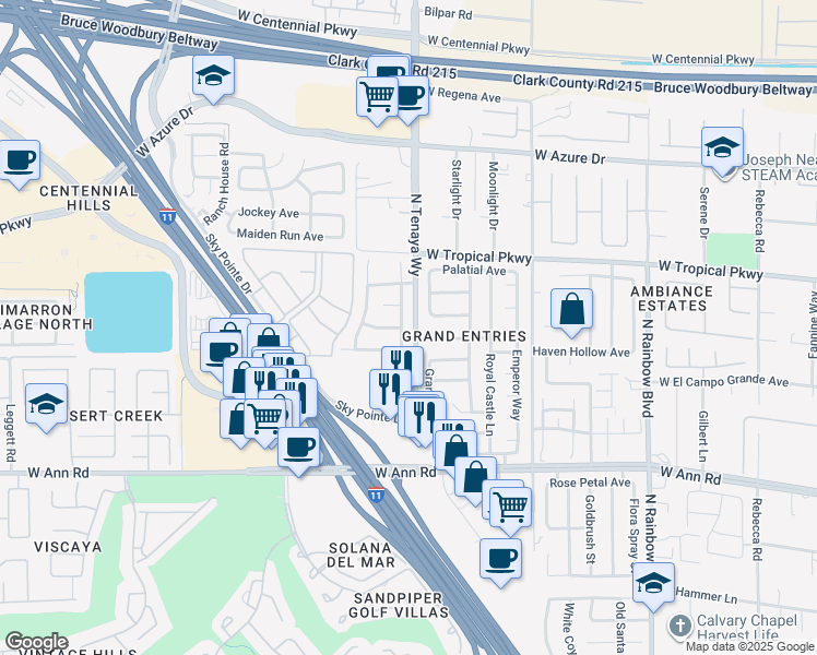 map of restaurants, bars, coffee shops, grocery stores, and more near 5824 Round Castle Street in Las Vegas