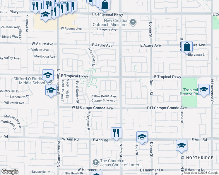 map of restaurants, bars, coffee shops, grocery stores, and more near 5913 North Caddy Ridge Street in North Las Vegas
