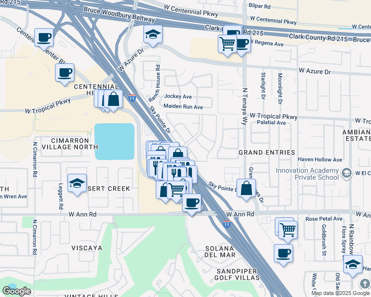 map of restaurants, bars, coffee shops, grocery stores, and more near 5850 Sky Pointe Drive in Las Vegas