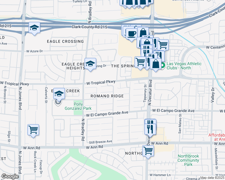 map of restaurants, bars, coffee shops, grocery stores, and more near 5100 Mantua Court in Las Vegas