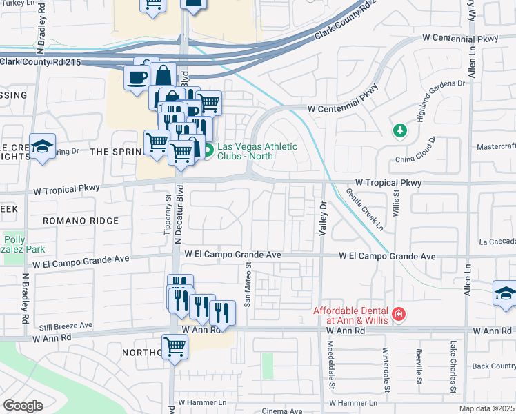 map of restaurants, bars, coffee shops, grocery stores, and more near 5950 Barbosa Drive in North Las Vegas
