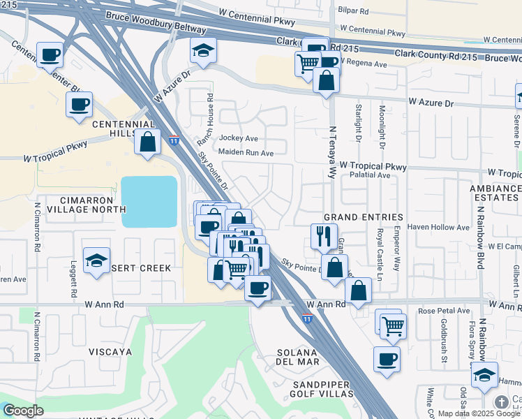 map of restaurants, bars, coffee shops, grocery stores, and more near 5850 Sky Pointe Drive in Las Vegas
