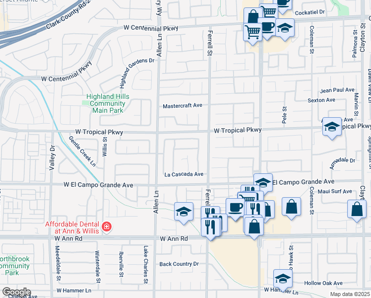 map of restaurants, bars, coffee shops, grocery stores, and more near 3509 Casa Alto Avenue in North Las Vegas