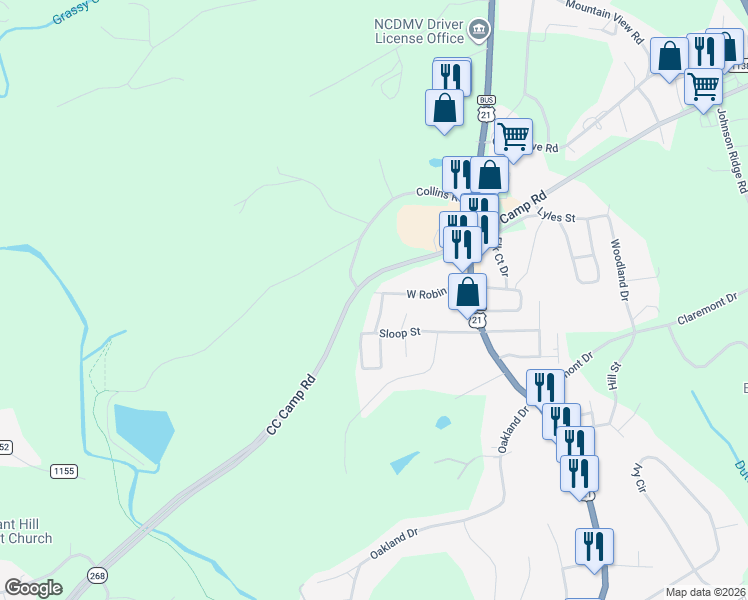 map of restaurants, bars, coffee shops, grocery stores, and more near 125 Turner Street in Elkin