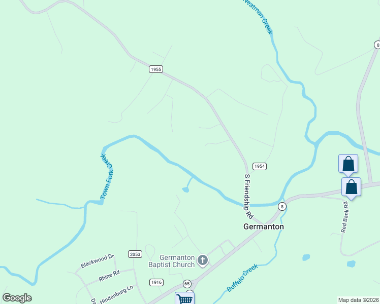 map of restaurants, bars, coffee shops, grocery stores, and more near 3648 South Friendship Road in Germanton