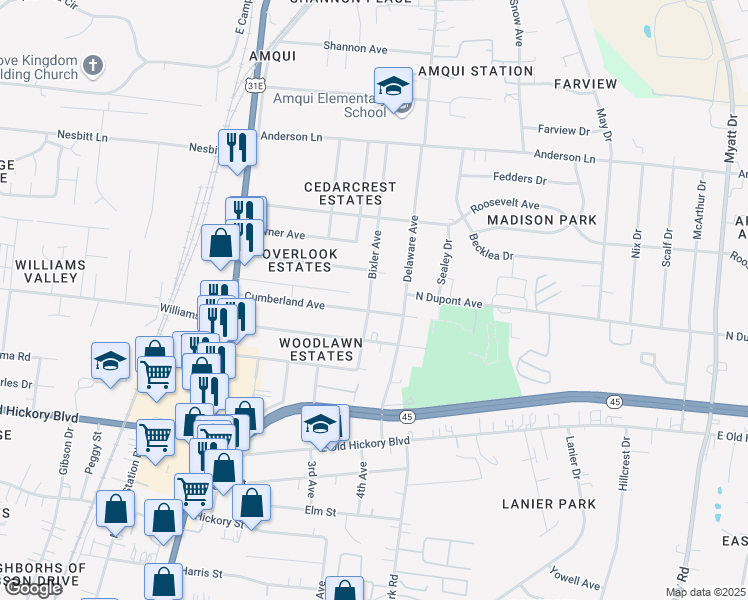 map of restaurants, bars, coffee shops, grocery stores, and more near 600 Bixler Avenue in Nashville