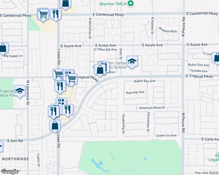 map of restaurants, bars, coffee shops, grocery stores, and more near 5933 Tamarack Lodge Lane in North Las Vegas