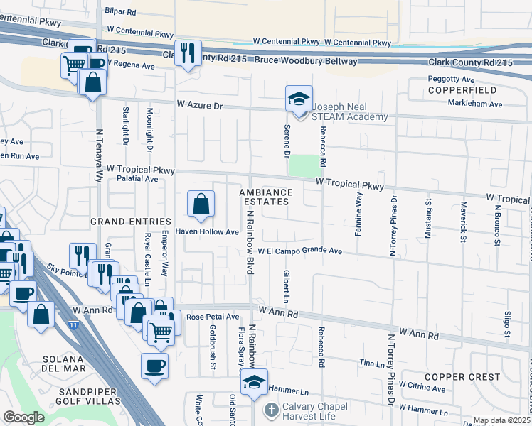 map of restaurants, bars, coffee shops, grocery stores, and more near 6776 Alpine Brooks Avenue in Las Vegas