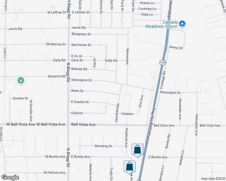 map of restaurants, bars, coffee shops, grocery stores, and more near 360 Butte Street in Pahrump