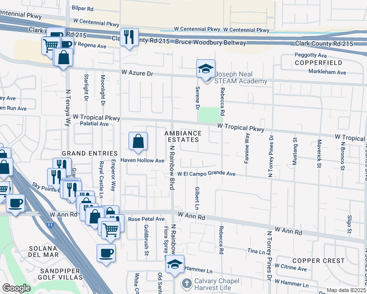 map of restaurants, bars, coffee shops, grocery stores, and more near 6776 Alpine Brooks Avenue in Las Vegas