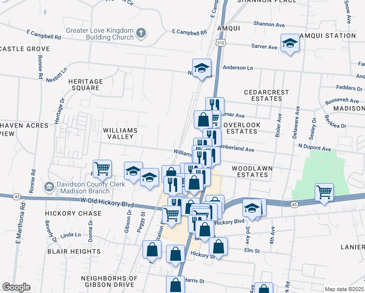 map of restaurants, bars, coffee shops, grocery stores, and more near 228 Williams Avenue in Nashville