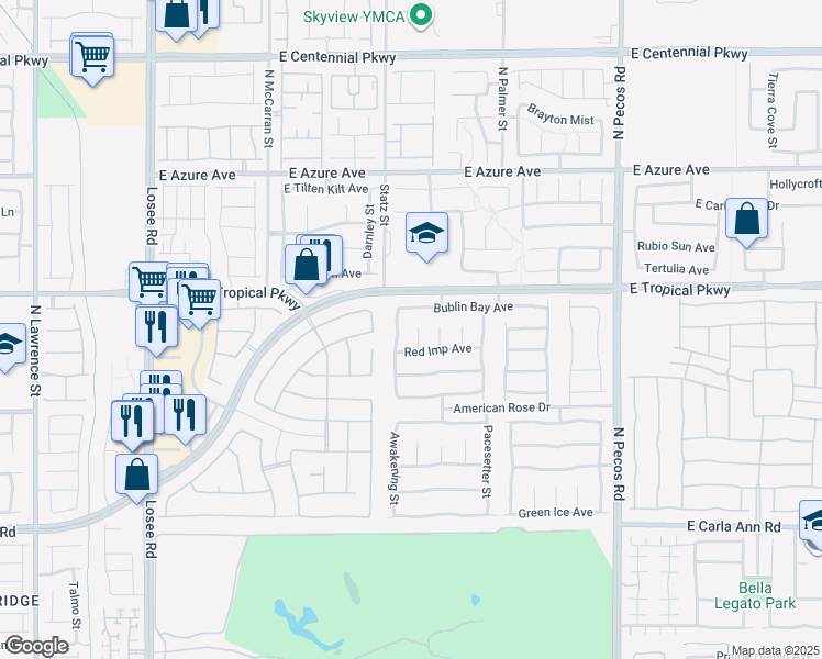 map of restaurants, bars, coffee shops, grocery stores, and more near 3012 Bublin Bay Avenue in North Las Vegas