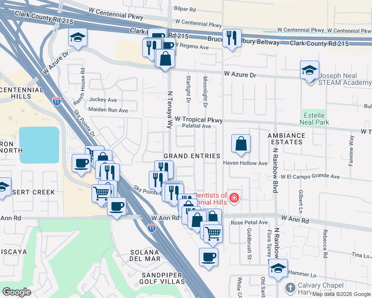 map of restaurants, bars, coffee shops, grocery stores, and more near 7201 London Bridge Avenue in Las Vegas