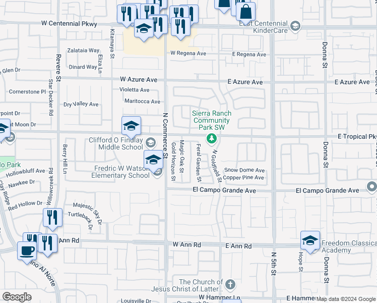 map of restaurants, bars, coffee shops, grocery stores, and more near 5937 Post Mountain Street in North Las Vegas