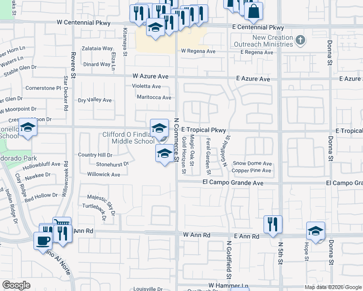 map of restaurants, bars, coffee shops, grocery stores, and more near 5933 Gold Horizon Street in North Las Vegas