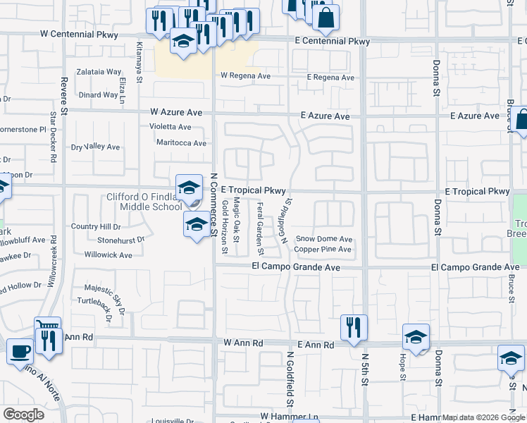 map of restaurants, bars, coffee shops, grocery stores, and more near 5961 Feral Garden Street in North Las Vegas