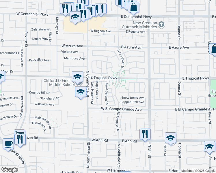 map of restaurants, bars, coffee shops, grocery stores, and more near 5961 Feral Garden Street in North Las Vegas