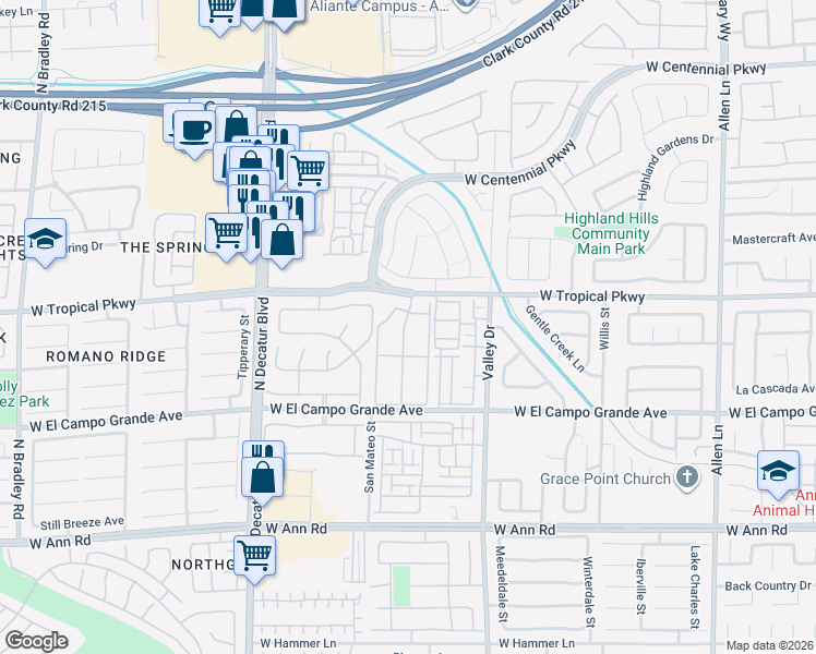 map of restaurants, bars, coffee shops, grocery stores, and more near 5975 Ocatlan Drive in North Las Vegas