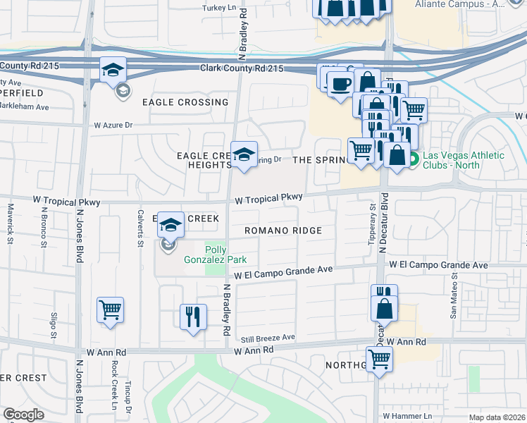 map of restaurants, bars, coffee shops, grocery stores, and more near 5208 West Foggia Avenue in Las Vegas