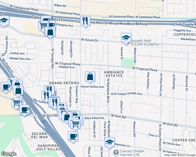 map of restaurants, bars, coffee shops, grocery stores, and more near 5821 Grand Heritage Street in Las Vegas