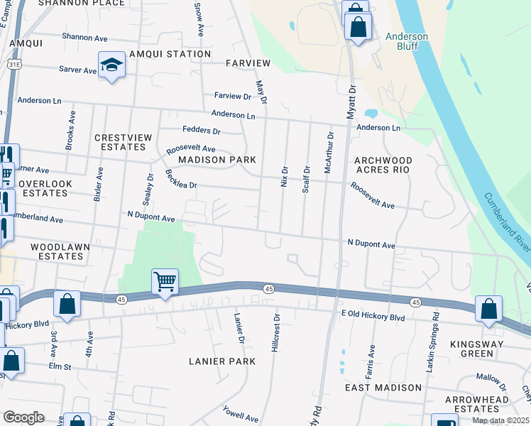 map of restaurants, bars, coffee shops, grocery stores, and more near 209B Nix Drive in Nashville