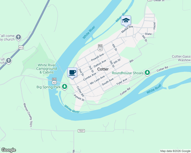 map of restaurants, bars, coffee shops, grocery stores, and more near 3rd Street in Cotter