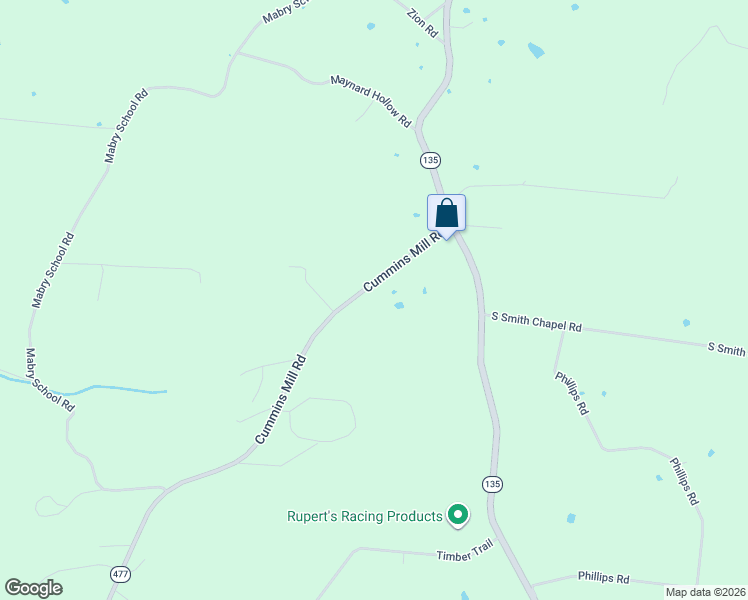 map of restaurants, bars, coffee shops, grocery stores, and more near 2647 Cummins Mill Road in Cookeville