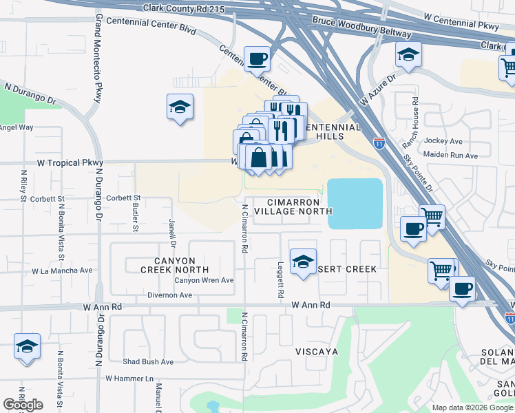 map of restaurants, bars, coffee shops, grocery stores, and more near 5824 Red Gull Street in Las Vegas