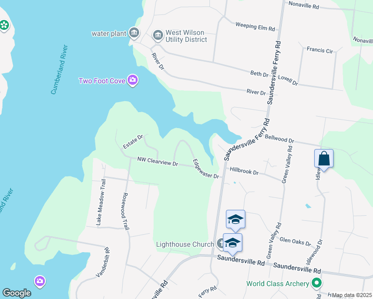 map of restaurants, bars, coffee shops, grocery stores, and more near 219 Edgewater Drive in Mt. Juliet