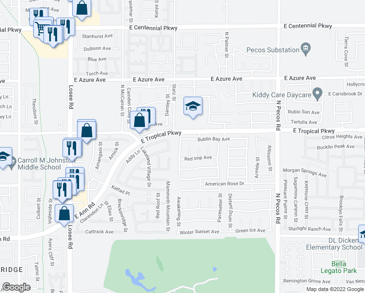 map of restaurants, bars, coffee shops, grocery stores, and more near 5920 Baronne Prevost Street in North Las Vegas