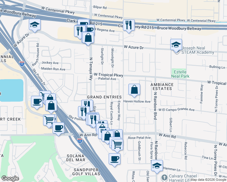 map of restaurants, bars, coffee shops, grocery stores, and more near 7004 Grandiose Court in Las Vegas
