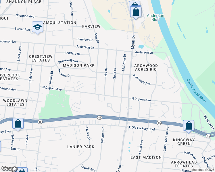 map of restaurants, bars, coffee shops, grocery stores, and more near 209B Nix Drive in Nashville