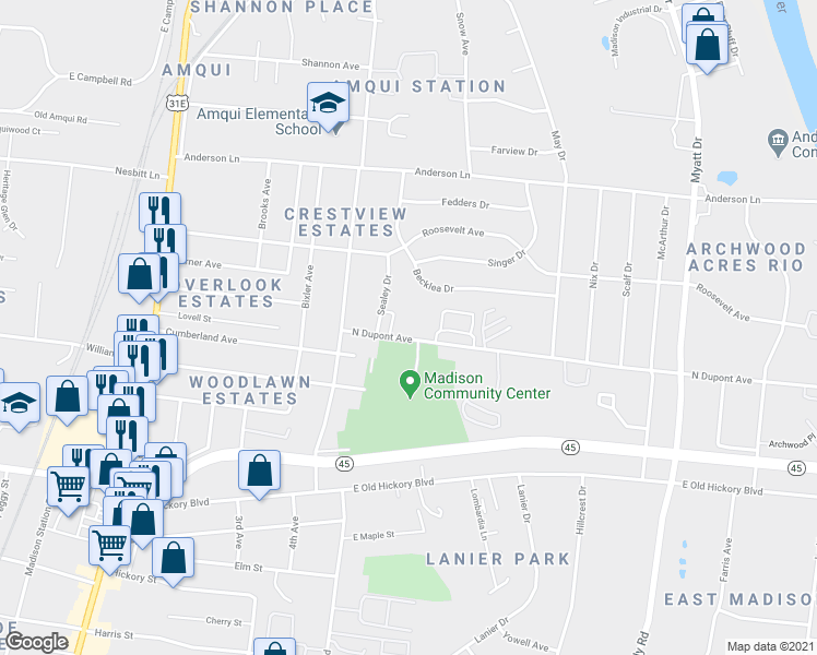 map of restaurants, bars, coffee shops, grocery stores, and more near 525 North Dupont Avenue in Nashville