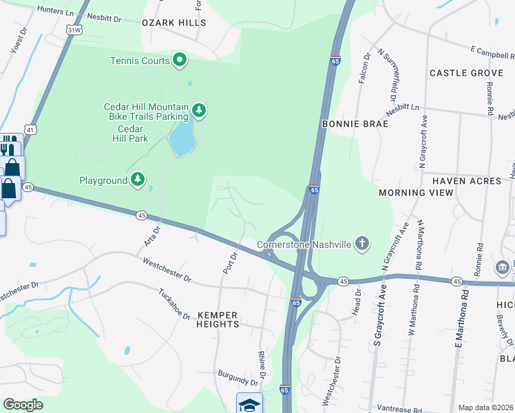 map of restaurants, bars, coffee shops, grocery stores, and more near 1617 Nesbitt Lane in Nashville