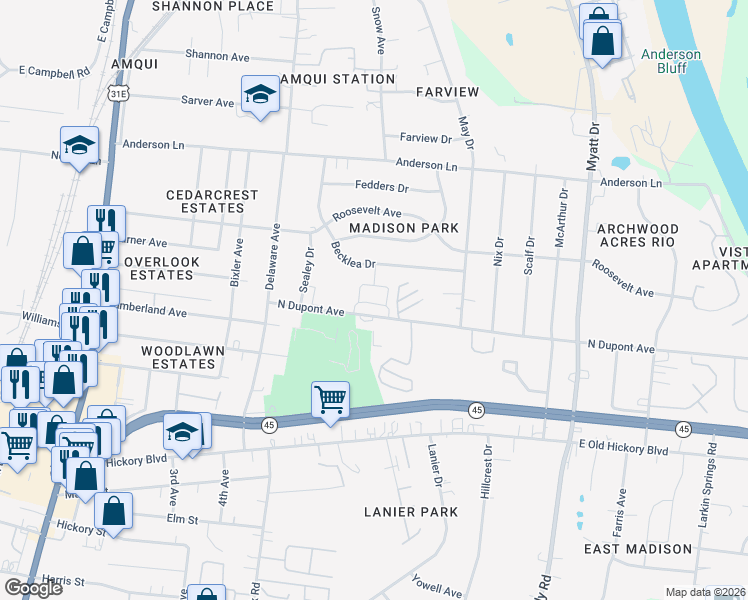 map of restaurants, bars, coffee shops, grocery stores, and more near 591 North Dupont Avenue in Nashville