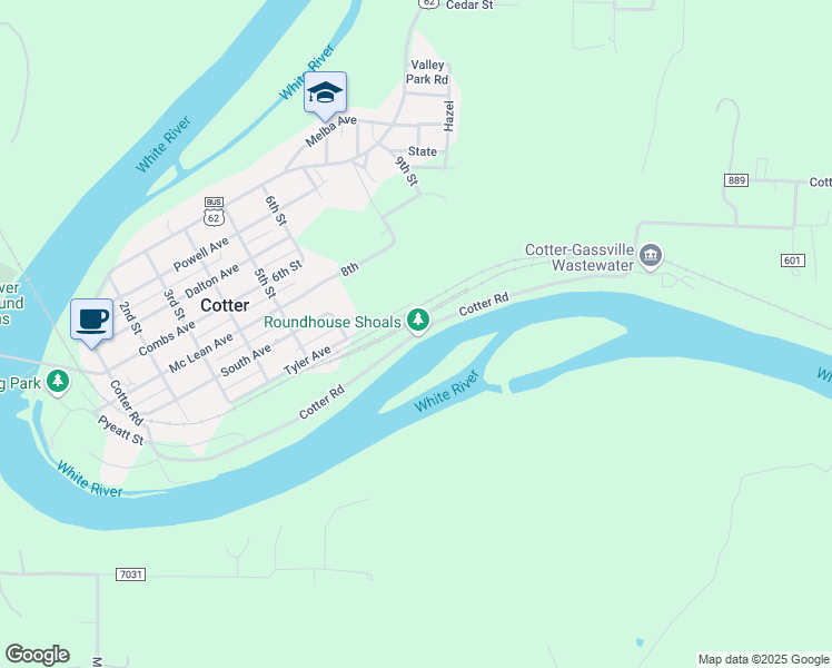 map of restaurants, bars, coffee shops, grocery stores, and more near Cotter Road in Cotter