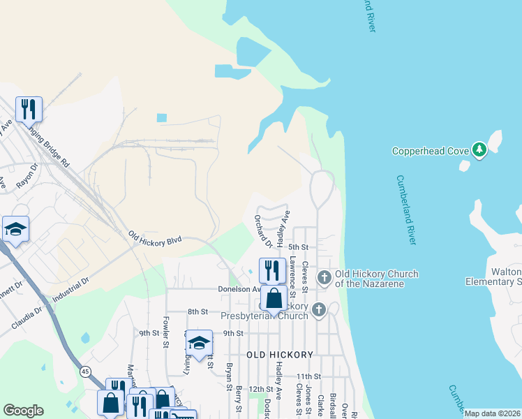 map of restaurants, bars, coffee shops, grocery stores, and more near 120 Buffalo Street in Nashville