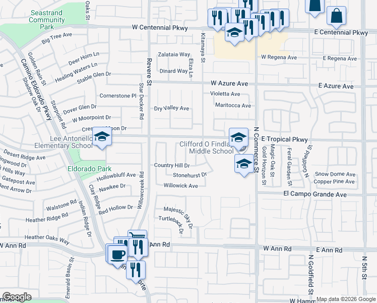 map of restaurants, bars, coffee shops, grocery stores, and more near 5932 Kenmore Street in North Las Vegas