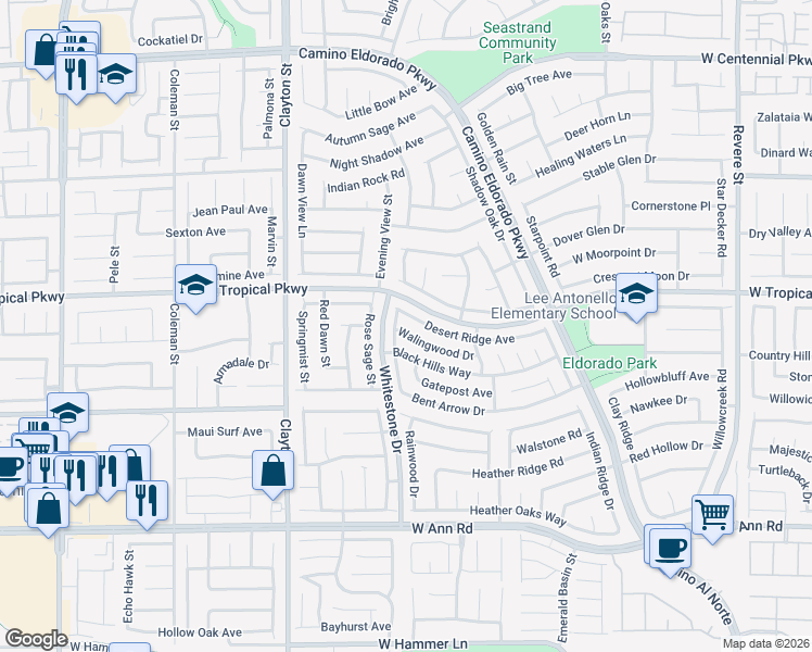 map of restaurants, bars, coffee shops, grocery stores, and more near 5963 Trailblazer Drive in North Las Vegas