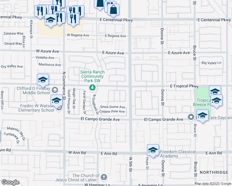 map of restaurants, bars, coffee shops, grocery stores, and more near 5924 Vista Creek Street in North Las Vegas