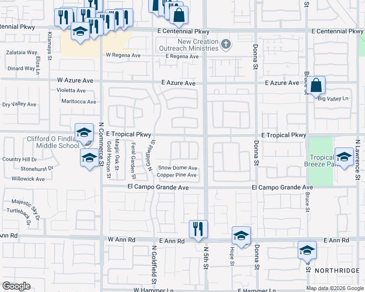 map of restaurants, bars, coffee shops, grocery stores, and more near 5924 Vista Creek Street in North Las Vegas