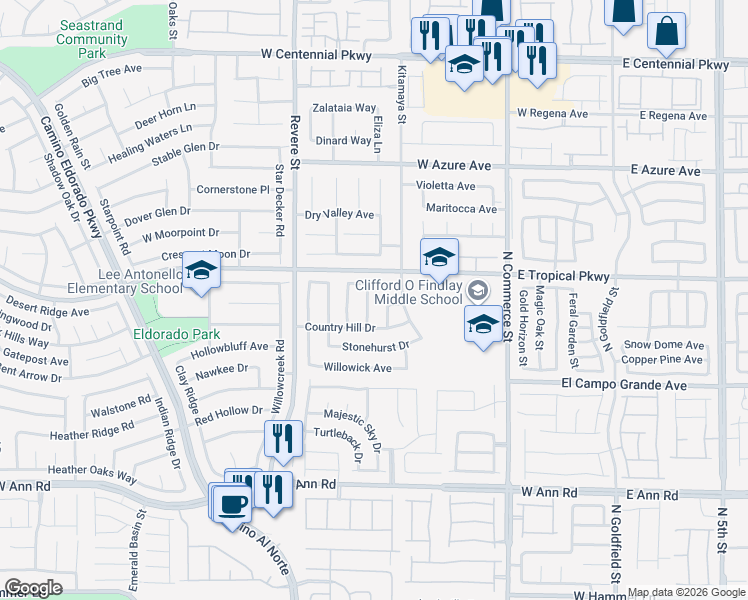 map of restaurants, bars, coffee shops, grocery stores, and more near 5932 Kenmore Street in North Las Vegas