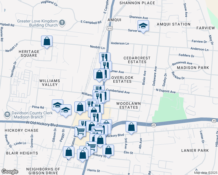 map of restaurants, bars, coffee shops, grocery stores, and more near 606 Gallatin Pike South in Nashville