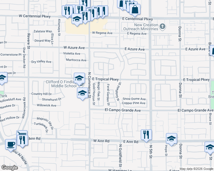 map of restaurants, bars, coffee shops, grocery stores, and more near 5953 Feral Garden Street in North Las Vegas